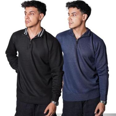 Imagem de Kit 2 Blusa Polo Meio Zíper Masculino Manga Longa 100 Poliéster Outono