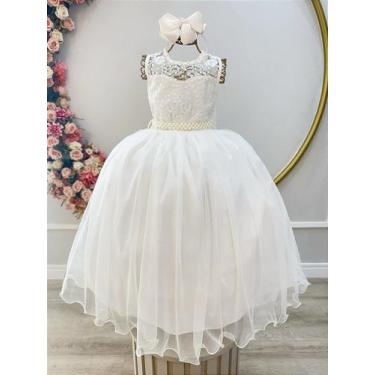 Imagem de Vestido Infantil Longo Off White com Renda e Pérolas - Damas Luxo, 4