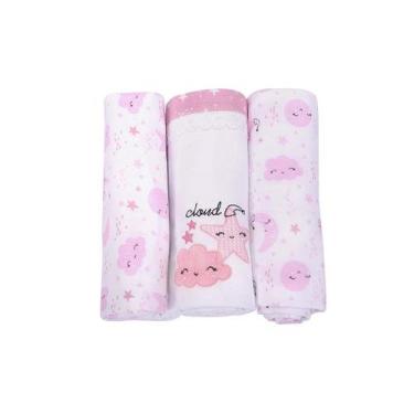 Imagem de Cueiro Flanelado para Bebê - Kit com 3 Unidades - Alvinha - Rosa - MIN