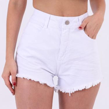Imagem de Short Jeans Feminino Hot Pant Amassado Branco Lady Rock