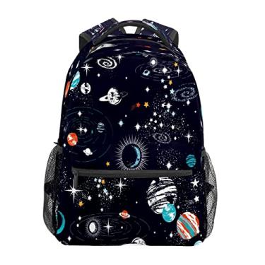 Imagem de Mochila escolar para meninas, meninos, galáxia, espaço, estrelas, planetas com foguetes, bolsa de ombro para estudantes, meninos, meninas, leves, duráveis, bolsas de faculdade, bolsa de viagem, caminhadas, acampamento, mochila