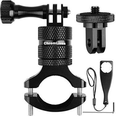 Imagem de ChromLives Suporte de bicicleta para GoPro, suporte de guidão com rotação de 360 graus, suporte de alumínio para mountain bike/motocicleta - compatível com GoPro Hero 11/10/9/8/7/6/5, câmera de ação