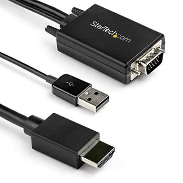 Imagem de StarTech.com Cabo conversor VGA para HDMI de 2 m com suporte de áudio USB e alimentação – Cabo adaptador de vídeo analógico para digital para conectar um PC VGA para HDMI – Cabo monitor macho para macho 1080p (VGA2HDMM2M)