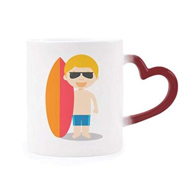 Imagem de Naked Surfing Australia Cartoon Caneca sensível ao calor Vermelha Caneca de grés que muda de cor
