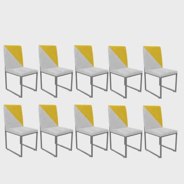 Imagem de Kit 10 Cadeira Office Stan Duo Sala de Jantar Industrial Ferro Cinza Sintético Branco e Amarelo - Ahazzo Móveis