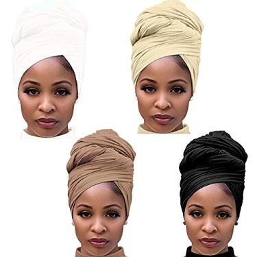 Imagem de Lenço de cabeça para mulheres negras elástico turbante bandanas cabeça africana envoltório de cabelo macio respirável para mulheres negras (preto, branco, marrom, bege)