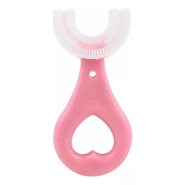Imagem de Escova Dente Infantil Bebê Macia Silicone 360º Formato Em U COR ROSA 02-06 ANOS