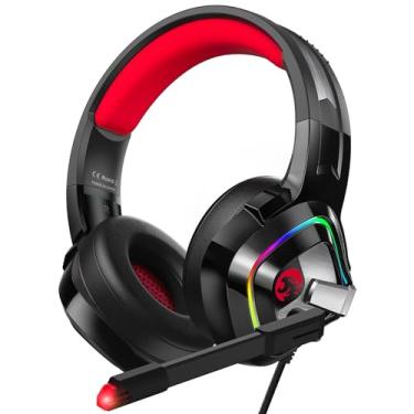Imagem de ZIUMIER Fone de ouvido para jogos PS4, fone de ouvido Xbox One com microfone com cancelamento de ruído e luz RGB, fone de ouvido de PC com som surround estéreo, fones de ouvido sobre-auriculares para