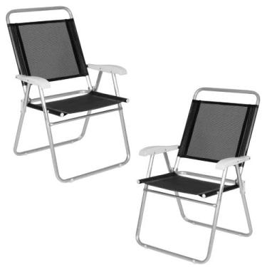 Imagem de 2 Cadeiras De Praia Dobravel Alta Aluminio Master Plus Preta  Mor