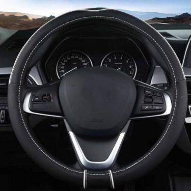Imagem de Capa de volante automotiva para carro da SHIAWASENA, ajuste universal de 38 cm, couro macio, antiderrapante respirável (preto e branco)