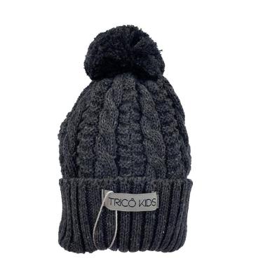 Imagem de Gorro de Tricô Para Meninos Com Pompom Cinza Escuro