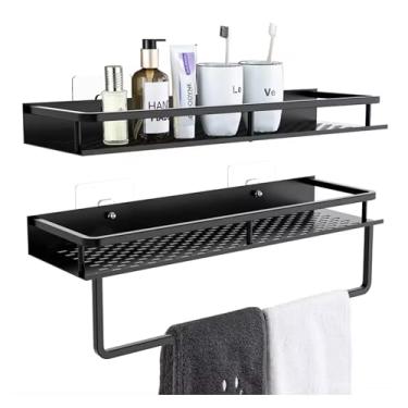 Imagem de Prateleira Suporte Para Banheiro, Lavabo, Cozinha, Porta Toalha Duplo, Toalheiro, Porta Temperos, Organizador, Multifuncional, Preto Fosco