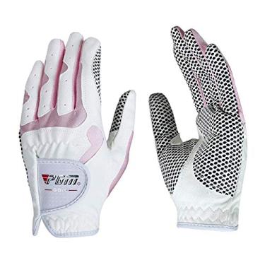 Imagem de Tongina 1 par de luvas femininas de golfe para desempenho de mão esquerda e direita para treino de golfe - Melhora a aderência, elasticidade, branco rosa P