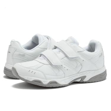 Imagem de Avia Tênis feminino antiderrapante Avi-Union II com alça – Conforto feminino restaurante, trabalho e segurança – médio ou extra largo, Branco/prata cromada, 40