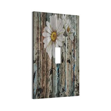 Imagem de Farmhouse Daisy Barn Wood Rustic Country Farm 1 Gang Light Switch Cover Decorativa Placa de Parede Placa de Interruptor de Casa Placa Elétrica para Decoração de Banheiro Cozinha