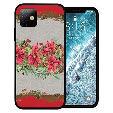 Imagem de Capa compatível com iPhone 12 Mini de 5,4 polegadas, Poinsétia Natal flor pinheiro capa de telefone ultra fina capa de silicone antiarranhões à prova de choque capa de borracha protetora