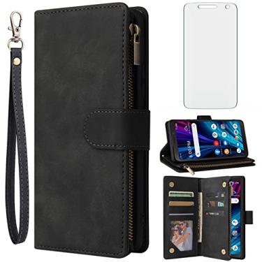 Imagem de Asuwish Capa carteira compatível com Alcatel TCL A3X A600DL e protetor de tela de vidro temperado capa flip de couro suporte de cartão acessórios celulares capas de telefone para TCLA3X TLC AX3 600DL