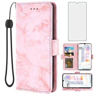 Imagem de Asuwish Capa compatível com LG Velvet 5G/LGVelvet Verizon G5 UW T-Mobile 2020 e protetor de tela de vidro temperado com suporte para cartão, capa flip de mármore para celular LM G900UM 4G Tmobile rosa