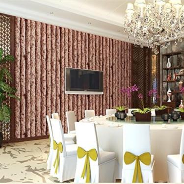 Imagem de QIHANG Papel de parede chinês moderno imitação de madeira rolos árvores vinil cozinha papel de parede nostalgia mediterrânea decoração para casa 20,8" (0,53 m) x 393,7" (10m) (vermelho)