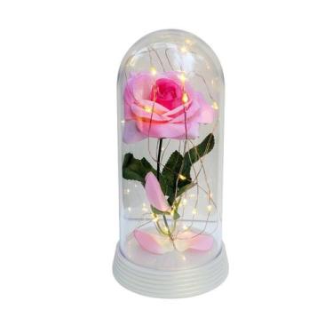 Imagem de Luminária Rosa Encantada Rosa Rosa 20 Cm Base Pérola Quente - Amor Lin