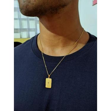 Imagem de Colar Corrente Masculino Aço Inoxidável com Pingente Crucifixo Cruz Pl