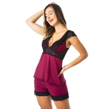 Imagem de Short Doll Baby Doll Pijama Feminino Manga De Renda Sem Bojo - Empório