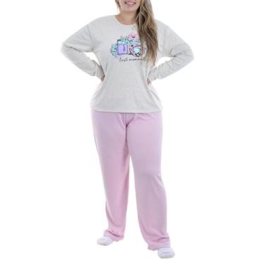 Imagem de Pijama de Inverno Plus Size Feminino Canelado Victory, 48, Rosa