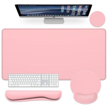 Imagem de Dapesuom Mouse pad grande para jogos, mouse pads rosa com apoio de pulso, tapete de mesa grande 2GG 4 em 1 + mousepad ergonômico + tapete de teclado de espuma de memória descanso de pulso + conjunto