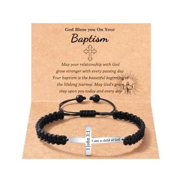 Imagem de Tarsus Presentes de batismo/primeira comunhão para meninos, pulseira cruzada I am a child of God corda trançada batismo comunhão para meninos, average, Nylon, Sem Pedra Preciosa