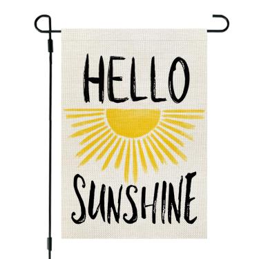 Imagem de CROWNED BEAUTY Bandeira de jardim de verão Hello Sunshine 30,5 cm × 45,7 cm Decoração de quintal vertical dupla face CF170-12