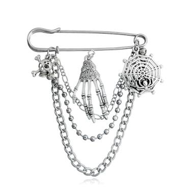 Imagem de Broche de corrente de borla de lua estrela dourada broche de pingente de colar para mulheres homem cristal lua estrela broche de colar pinos de zircônia cúbica suéter clipes de xaile broche de