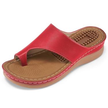 Imagem de Reimferce Sandálias ortopédicas de cunha para mulheres: sandálias confortáveis e elegantes de verão femininas confortáveis e casuais plataforma de caminhada, Vermelho, 41