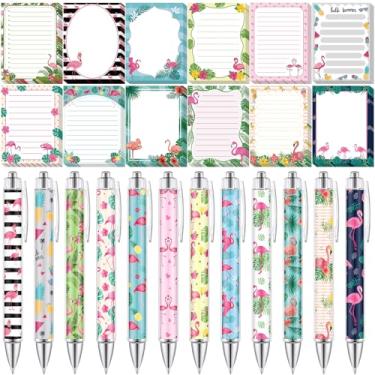 Imagem de Skyygemm 24 peças de flamingos de verão, notas adesivas de flamingo, lindas canetas de flamingo, blocos de notas de presente, 8 x 10 cm, tinta preta, caneta esferográfica de 1,5 mm para professores,