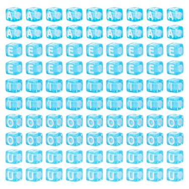 Imagem de Beadthoven 100 peças contas de letra de vogal acrílica transparente 7 x 7 mm cubo inicial contas do alfabeto A E I O U espaçadores quadrados pulseira amizade contas de letras para colar faça você