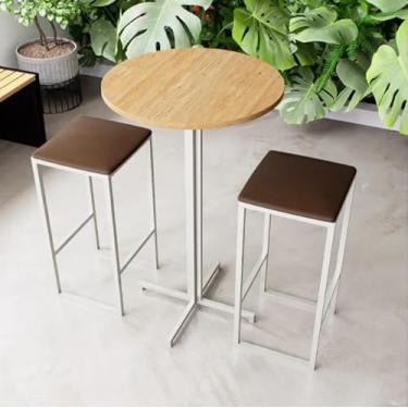 Imagem de Conjunto Mesa Alta Bar Bistrô Redonda Pinus 2 Bancos Estofado Industrial White (Marrom)