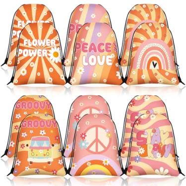 Imagem de Abbylike 12 peças Groovy Party Favors Drawstring Bags Boho Party Favor Mochila Retro Hippie Daisy Flower Treat Groovy Goodie Bag para meninas 60 anos 70 aniversário chá de casamento decoração