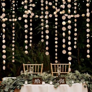 Imagem de Decor365 Decorações de aniversário de ouro champanhe, decorações de festa douradas com glitter, flâmulas circulares, pano de fundo, Natal, véspera de ano novo, aniversários de NYE, formaturas, noivas