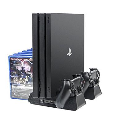 Imagem de Suporte vertical PS4, Megadream 12 peças de armazenamento de discos, estação de carregamento com controle duplo, 3 ventiladores, suporte de resfriamento com hub de expansão USB para Sony Playstation PS4, PS4 Slim, PS4 Pro