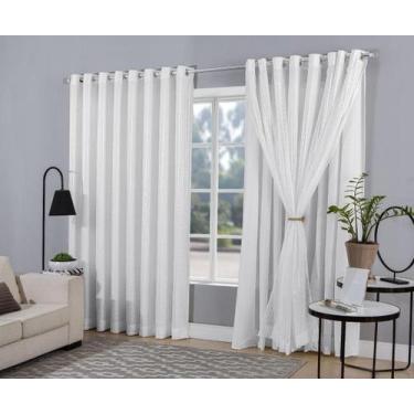 Imagem de Cortina Voal Xadrez Forro Tecido Blackout Branco 6,00X2,50M - B.F Conf