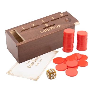 Imagem de Extguds Wooden Coin Drop Game,Penny Game with 50 Coins,Game Box and 1 Dice for 2-6 Players.A Fun Board Game to Interact with Family and Friends