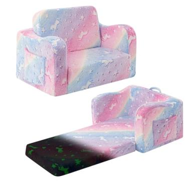 Imagem de snow mini Cadeira e sofá infantil, sofá dobrável 2 em 1, cadeiras conversíveis para crianças confortáveis de sofá para espreguiçadeira com recurso que brilha no escuro, macio para meninas e meninos
