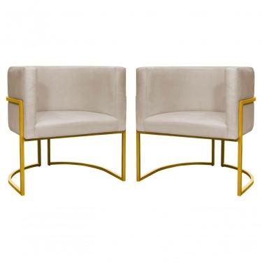 Imagem de Kit 2 Poltronas Decorativa Luxo Base De Metal Dourada Escritório Recepção Sala Suede Bege Eli Móveis E Decoração