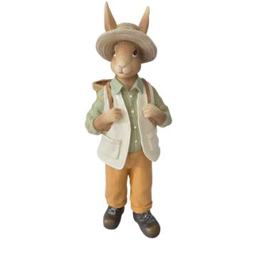 Imagem de Coelho Decorativo Páscoa Resina Com Chapéu - Cesta 30cm