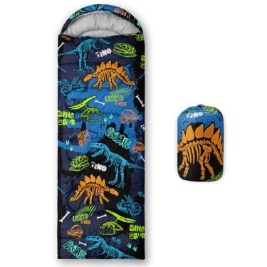 Imagem de Smell Sunshine Saco de dormir infantil para meninos e meninas, estampa de dinossauro, leve, quente, portátil, uso interno, impermeável, resistente ao clima frio, saco de dormir para acampamento e