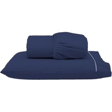 Imagem de Jogo de Lençol para Cama Box, 3 Peças, Percal 400 Fios, Ponto Palito, Toque Macio, Tamanhos Solteiro, Casal, Queen, King (AZUL, SOLTEIRO)