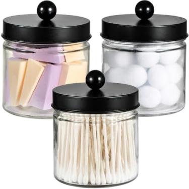 Imagem de SheeChung Organizadores e armazenamento de banheiro - Pacote com 3 suportes Qtip potes de boticário de banheiro para cotonetes, redondos, bolas, pontas Qtips, esponjas de maquiagem, fio dental, sais
