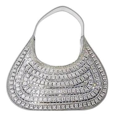 Imagem de Bolsa Clutch Festa Prata Fashion Com Strass Na Frente - New Fashion, P