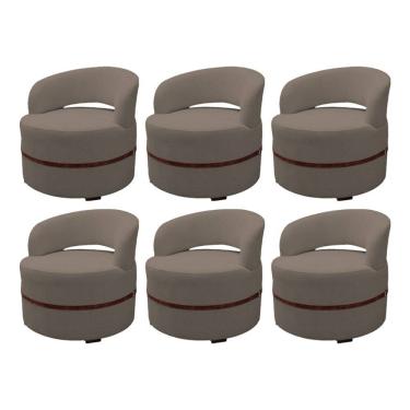 Imagem de Kit 6 Poltrona Decorativa Luana Estofada para Sala Linho Marrom