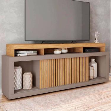 Imagem de Rack para TV 75 Polegadas 2 Portas com Ripado Puerto Buriti/Marrom Claro - Pnr Móveis