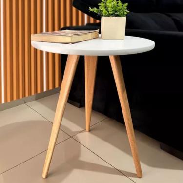 Imagem de Mesa Redonda Lateral Canto Apoio Sala Quarto Pé Palito 68 Cm branco